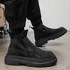 Men's Shoes Spring New Non-slip and Wear-resistant Chelsea Boots Short Boots High-top Heightening Versatile Black Tooling Martin Boots Men
