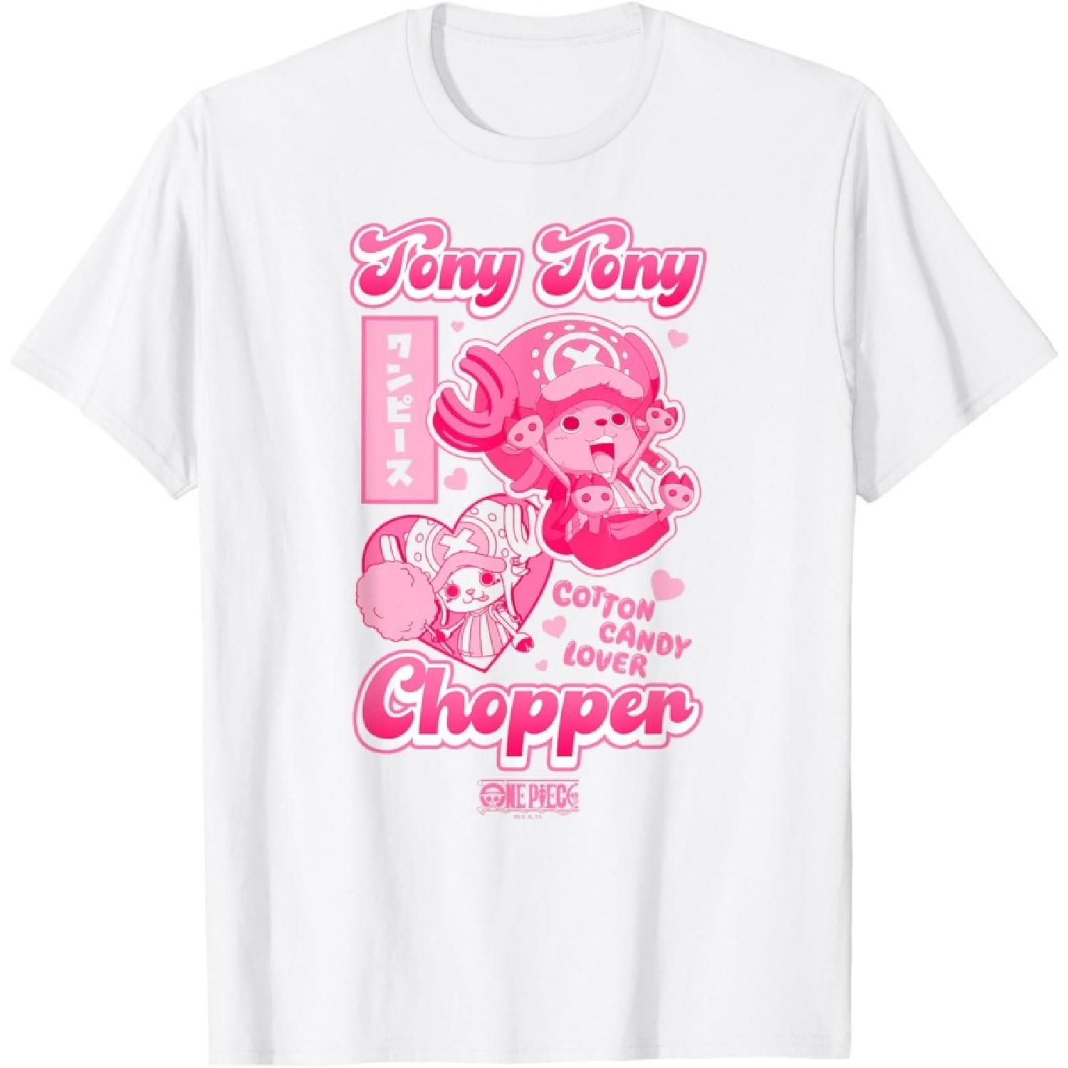One Piece Anime Tony Tony Chopper Bright Pink Hearts T-Shirt XXXXXL белый
