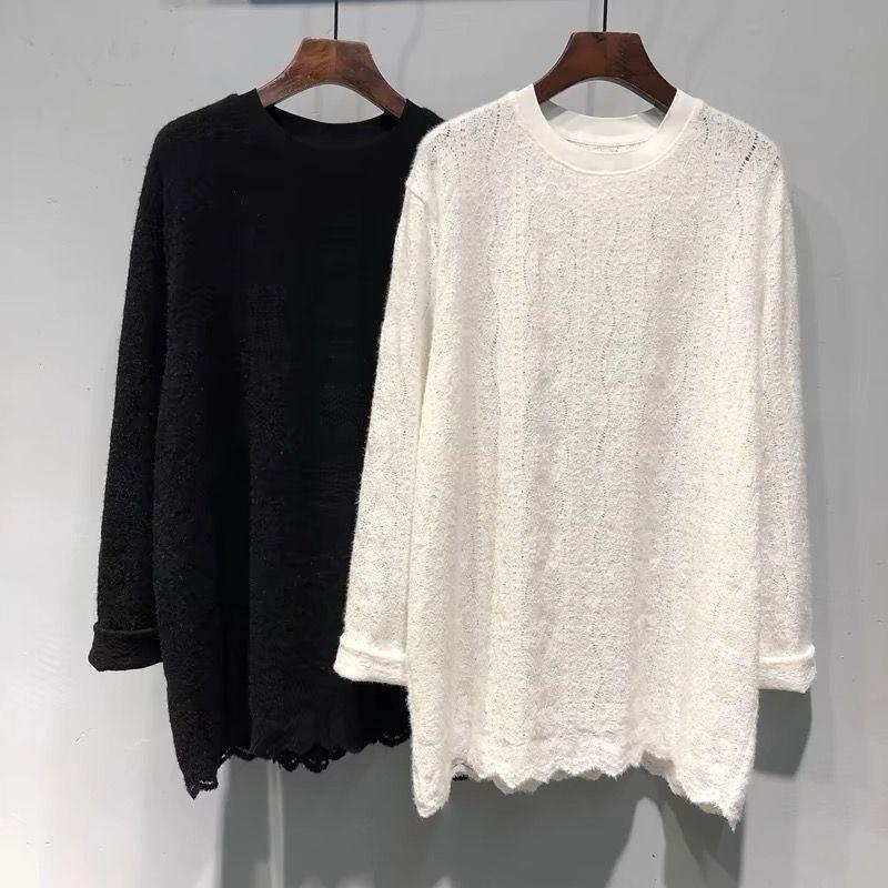 

Plus Size Lace Long Sleeve Loose Fitting Slimming T-shirt for Women 2XL білий