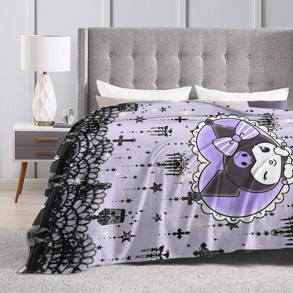 Cartoon Cool Cute Kuromi Fleece Throw Blanket Blanket for Home Outdoor Super Soft Bed Rug