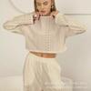 New spring and summer new European and American women's suit hollow jacquard fashion simple style long-sleeved trousers