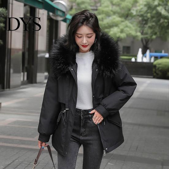 Drawstring Waist Coat Women Padded Jacket Thickened Plush Lined with Winter Stylish Outerwear Warm Puffer Faux Fur Hood for Work Streetwear