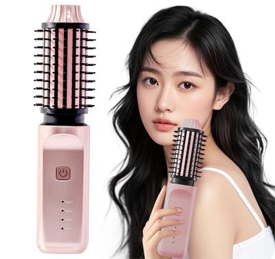 [Supervised by a Hairdresser] Cordless Heat Brush Roll Brush Iron, Compact, Portable, Brush-Type Hair Iron, 40mm/4 Temperature Settings/Negative Ion (