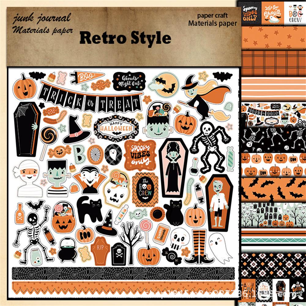 12 Sheets Retro Halloween Collage Background Paper for Journaling - European & American Style