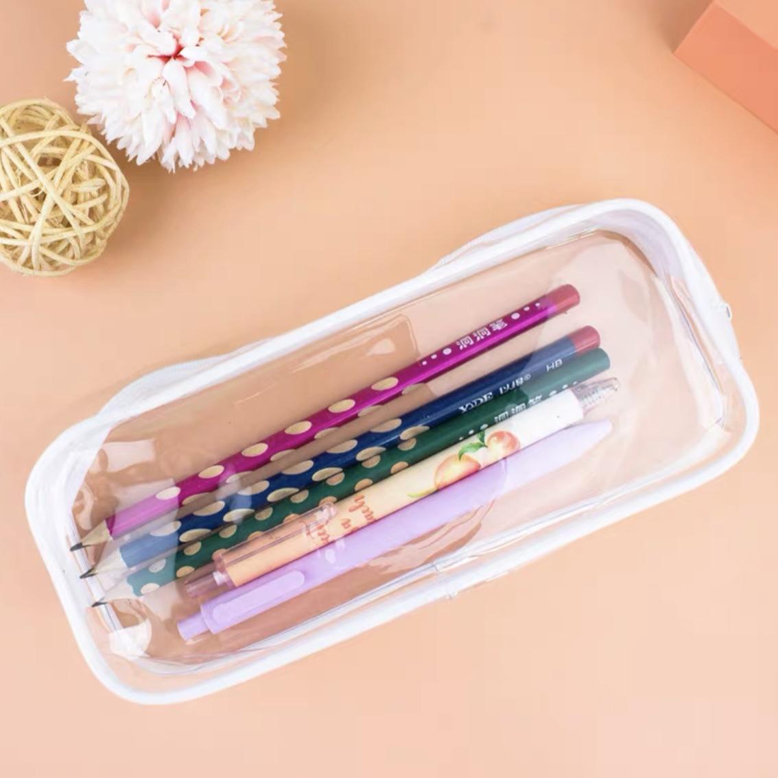 

Black/White Transparent Pencil Case Large Waterproof Storage Pouch For Cosmetics Craft Supplies & Sewing Home Office Storage