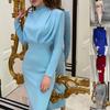 Europe, America 2026 Autumn and Winter New Fashion Temperament Waist Foreign Style Solid Color Long-sleeved Dress Wholesale 2023