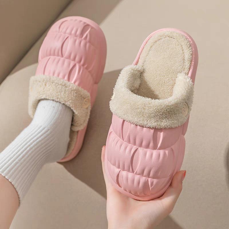 Fashion New 2024 Winter Water Proof Slippers Women Home Mute Platform Shoes Thick Sole Removable Insole Keep Warm Winter Cotton Slippers