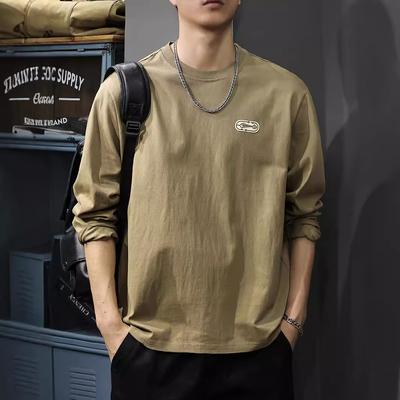 Spring And Autumn Simple Long Sleeve T-Shirt Men'S Autumn Cotton Loose Bottom Shirt American Casual Printed Sweater