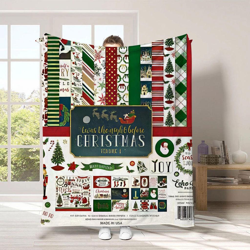 Christmas cartoon digital-printed polyester Bedroom velvet flannel cover blanket Fleece soft sofa cover blankets for beds