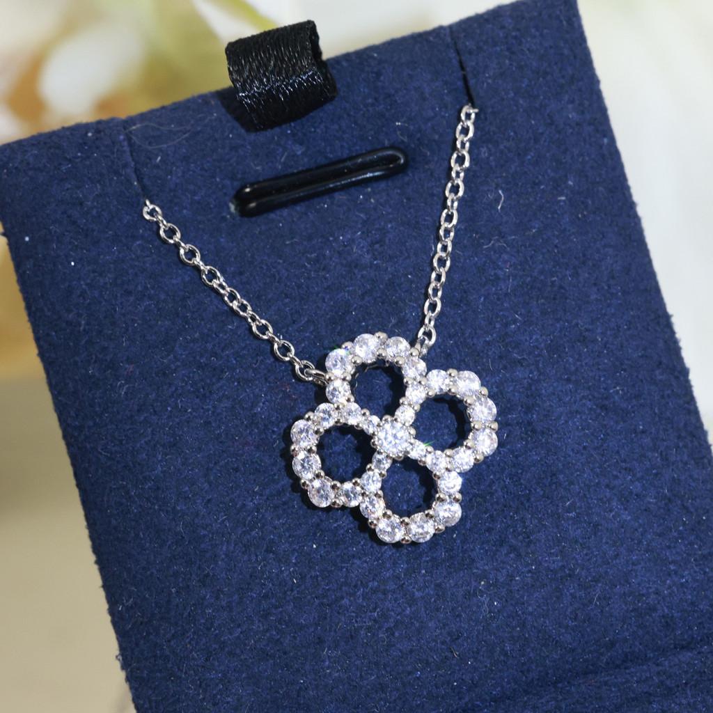 Classic Clover Full Diamond Necklace with Non Allergic Material Non Allergenic Material, 18k Thick Gold Electroplated Free Box Gift Jewelry
