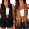 Bohemian Fringe Vest Women's Stylish Outerwear Soft Polyester Cowgirl Western Costume For Everyday Wear