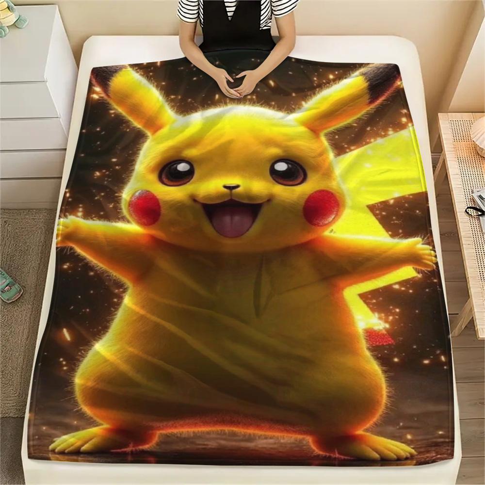 Pikachu Printed Flannel Blanket Comfortable for Home Bed Sofa Picnic Travel.-TING