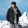 Men's Retro Workwear Jacket with Warm Plaid Fur Collar - Thickened Puffer Style