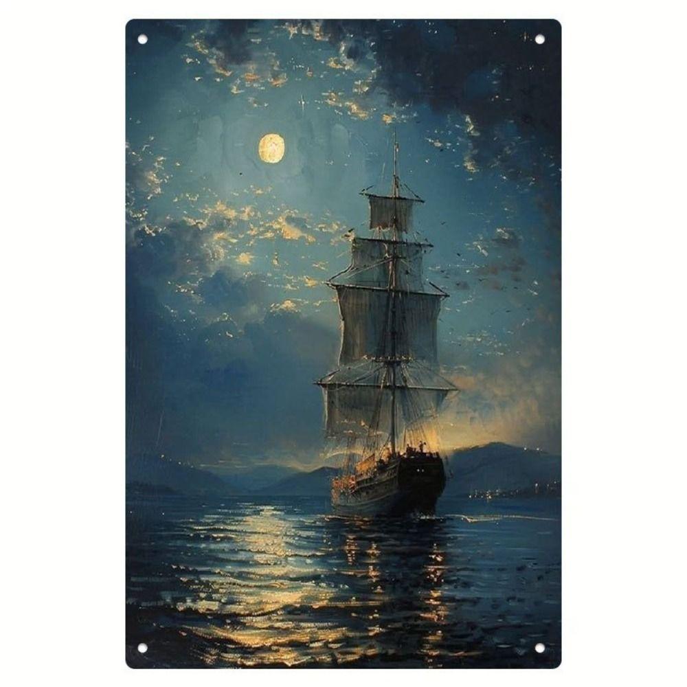 Vintage Nautical Metal Wall Art, Old Sailing Ship Pirate Decor, Home Wall Decor