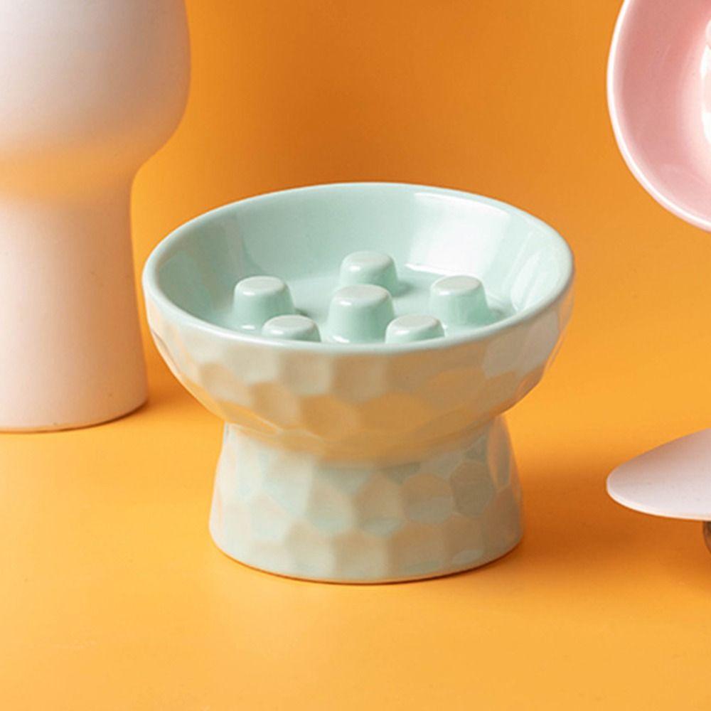 Anti Tipping Cat Slow Feeder Bowl Ceramic Pet Drinking Eating Feeder Wet Dry Food