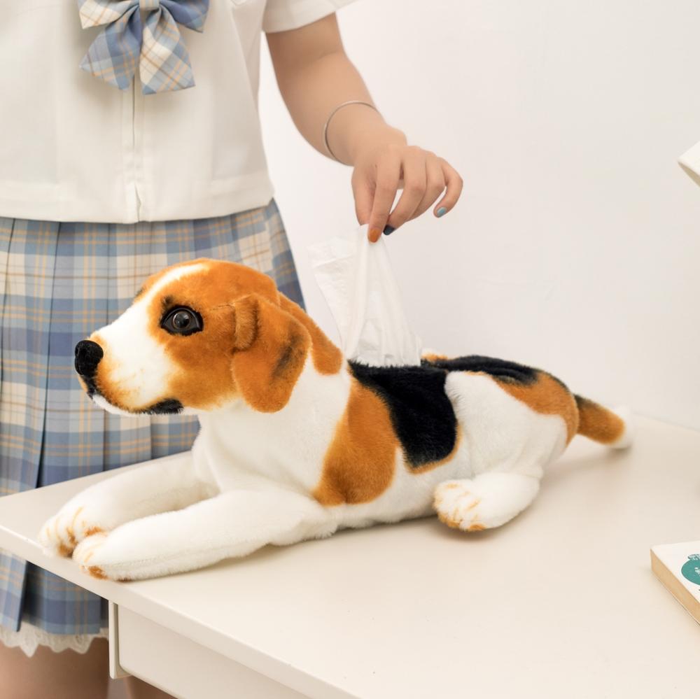 46cm Simulation Dog Plush Toy Tissue Bag Stuffed Paper Box Real-life Dog Puppy Tissue Storage Bag Creative Gift Home Decoration