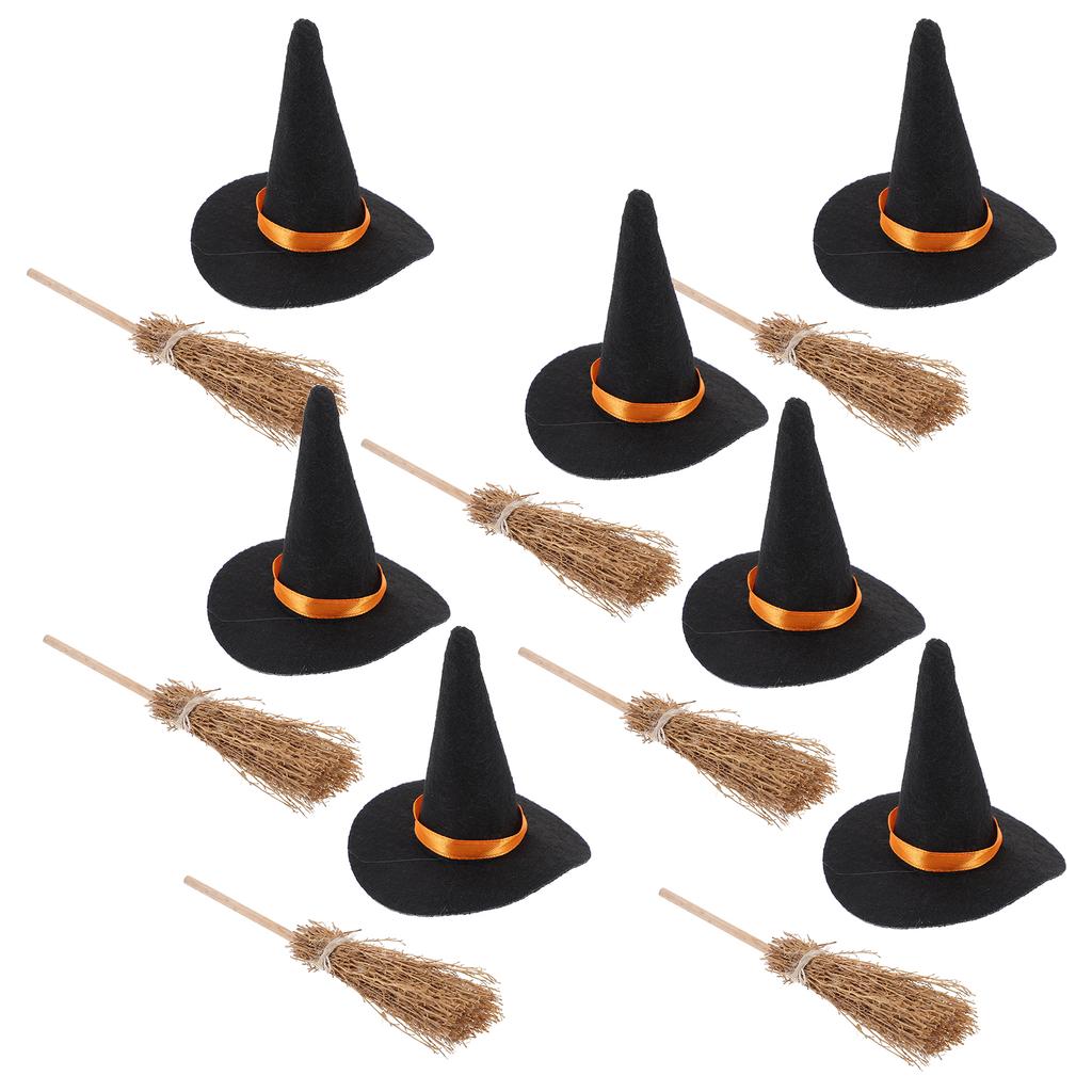6 Set Hats Broom Set Miniature Party Hats Decor Tiny Witch Hat Nament Small Witch Hats For Festive Supplies Diy