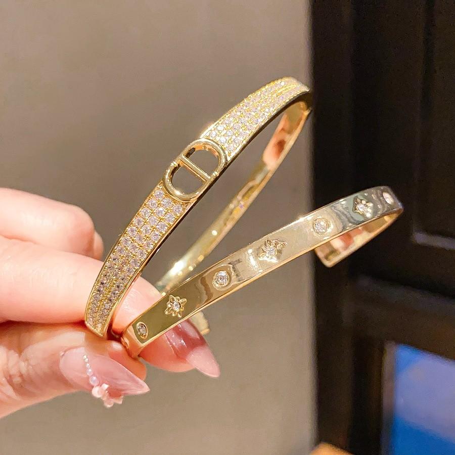 Geometric Zircon Crystal Bangle Bracelet With 18k Gold Plating For Women