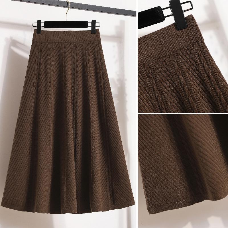Large size women's clothing winter new fat mm knitted skirt fashionable versatile high waist thin A word big swing skirt