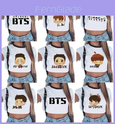 Kpop Bts Bangtan Boys Short Sleeve Women Top With Cute Figure Design Perfect For Summer