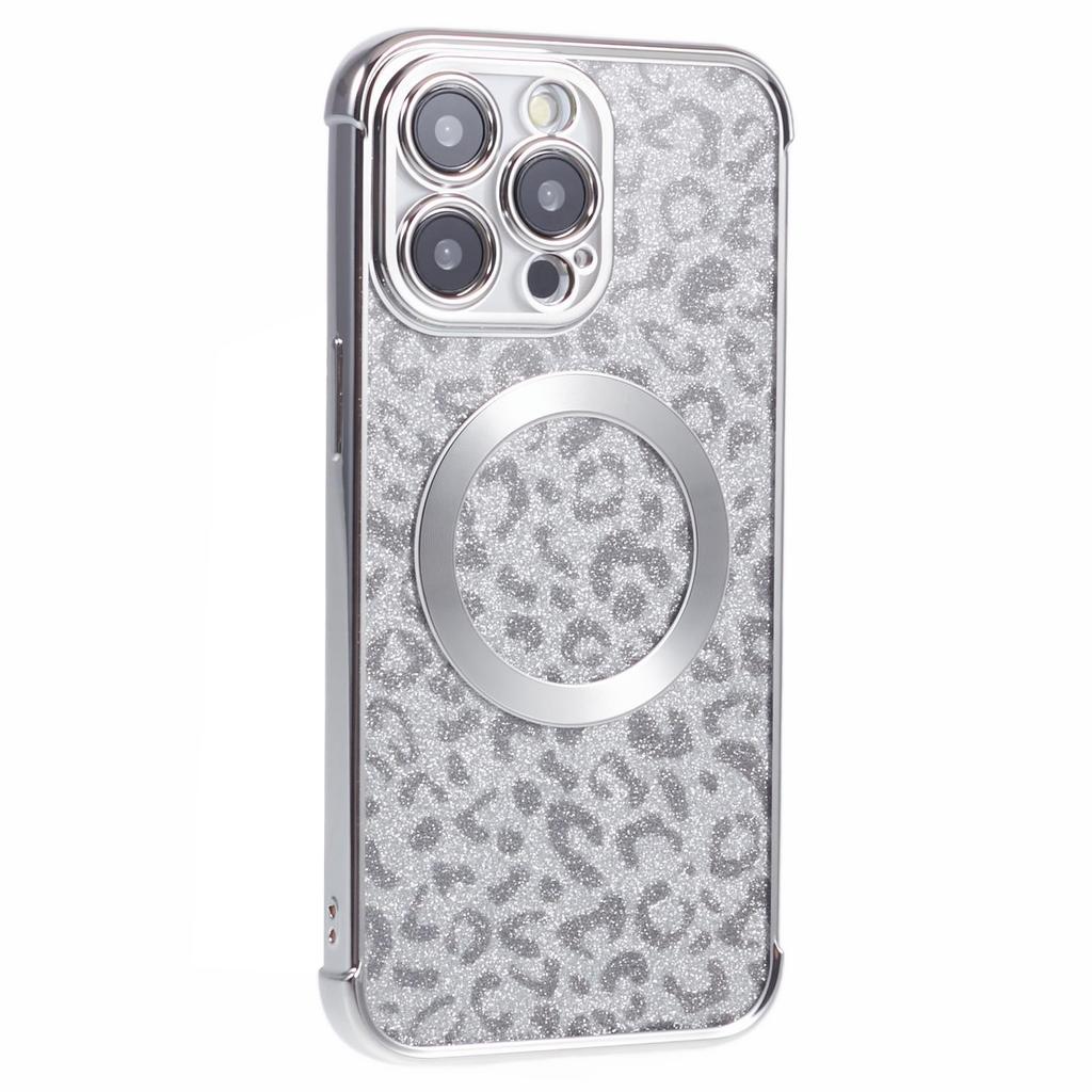 HRF Series for iPhone 13 Pro TPU Case Glitter Leopard Electroplating Magnetic Phone Cover