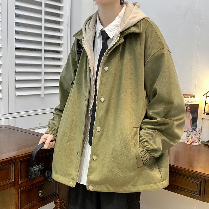 Frühling und Herbst Jahreszeiten Retro Mantel Herren Jugend Lose Arbeitsanzug Flip Kragen Jacke Männer