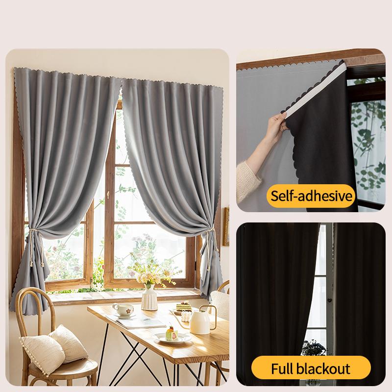Solid Color 100% Blackout Curtains Convenient No Drilling Window Curtains for Living Room Bedroom Sun Protection Privacy Drapes
