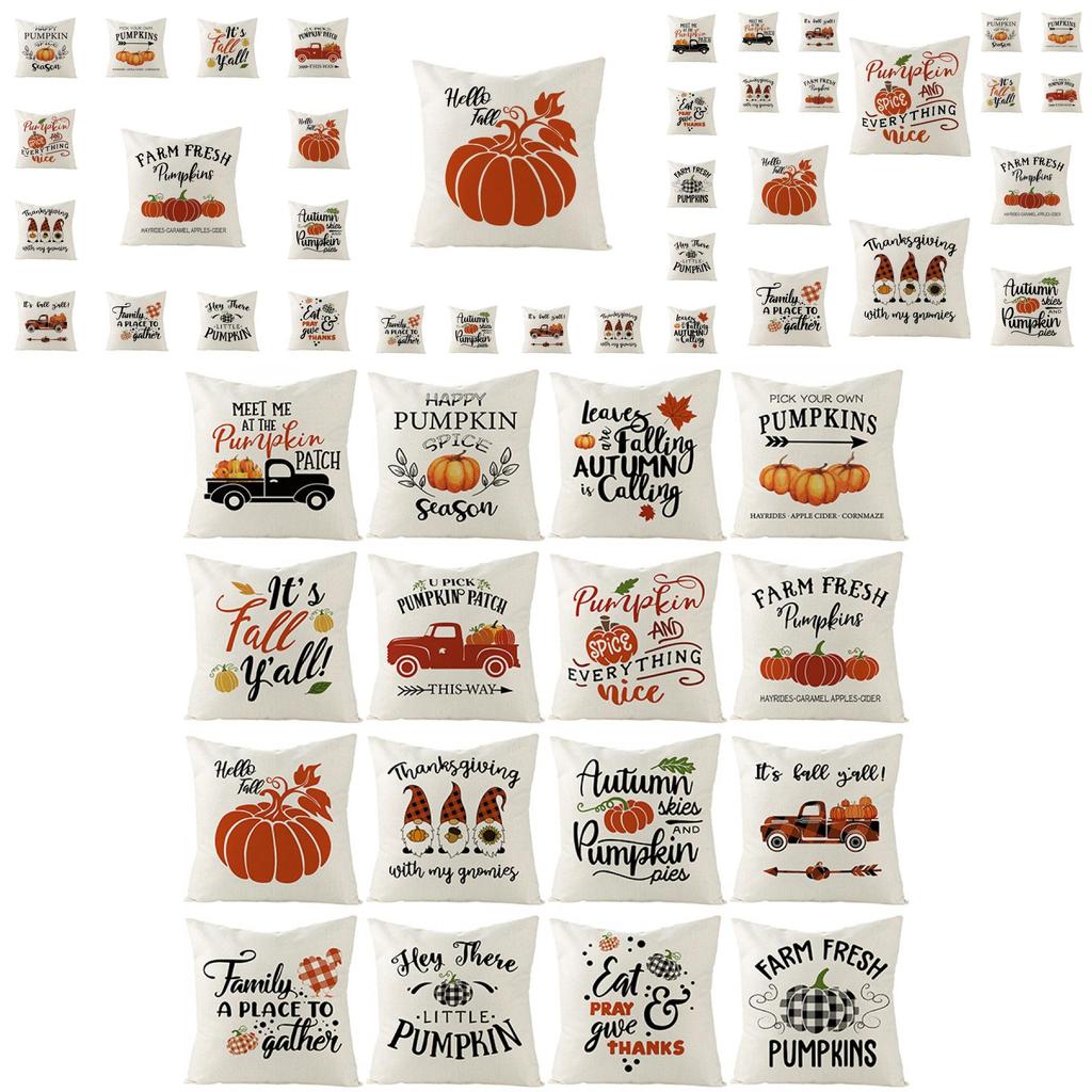 Elegant Thanksgiving Autumn Fall Maple Pumpkin Linen Pillow Cover For Home Decor