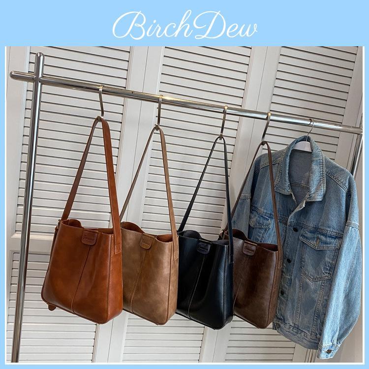 Large Capacity Stylish Commuter Women's Shoulder Bag Pu Leather Bucket Bag For Women
