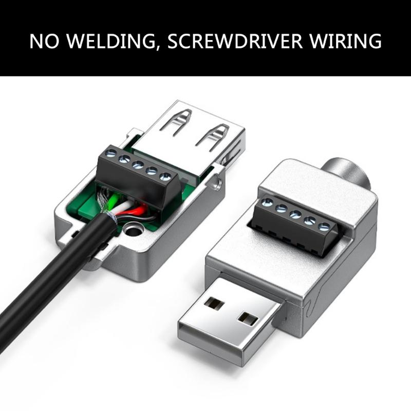 USB 2.0 Terminal Block Connector Solderless Adapter with Metal Case Support Charging for USB Repair Adapter Connector