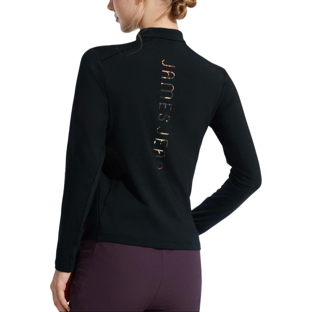 FILA EXPLORE Knitted Fabric Long Sleeved Fleece Lined Slim Fit Top T Shirt Women's Pitch Black A11W447207FBK