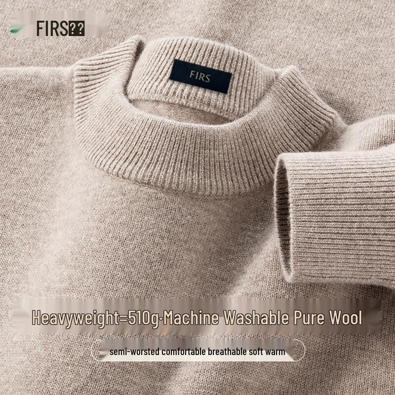 Shanshan Men's Thickened 100% Wool Crew Neck Pullover Sweater