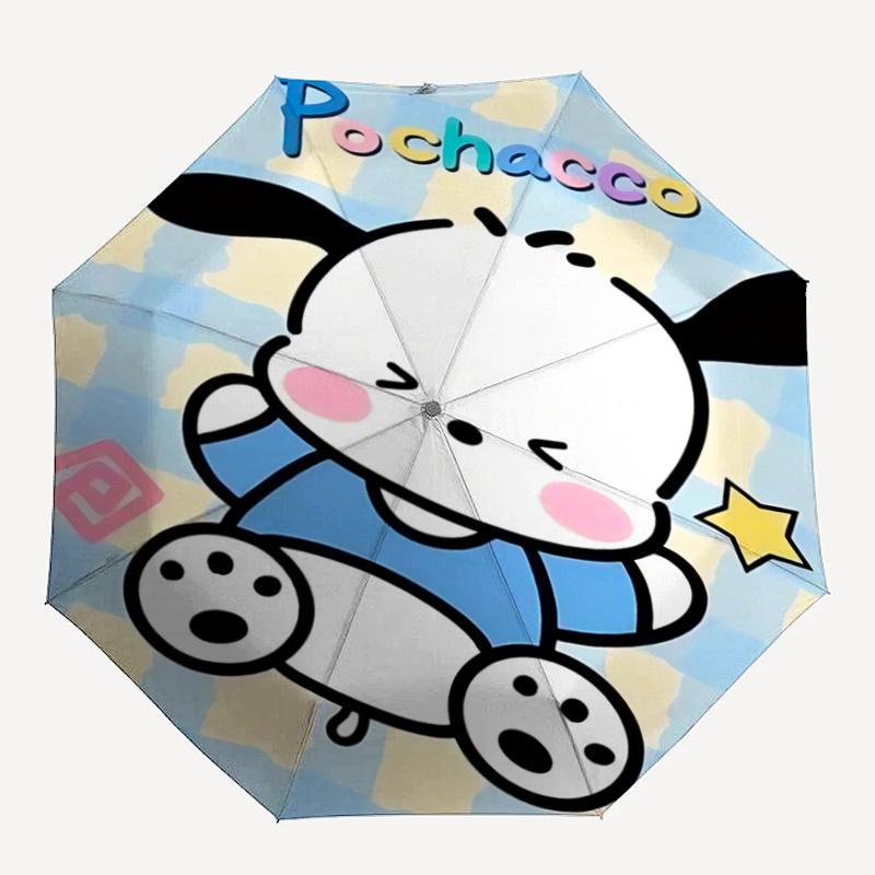 1pc Pochacco Automatic Folding Umbrella - Portable 3-Fold Design with 8-Bone Iron Frame, Perfect for Outdoor Use, Festive Gifts, Travel, Daily Use, Su