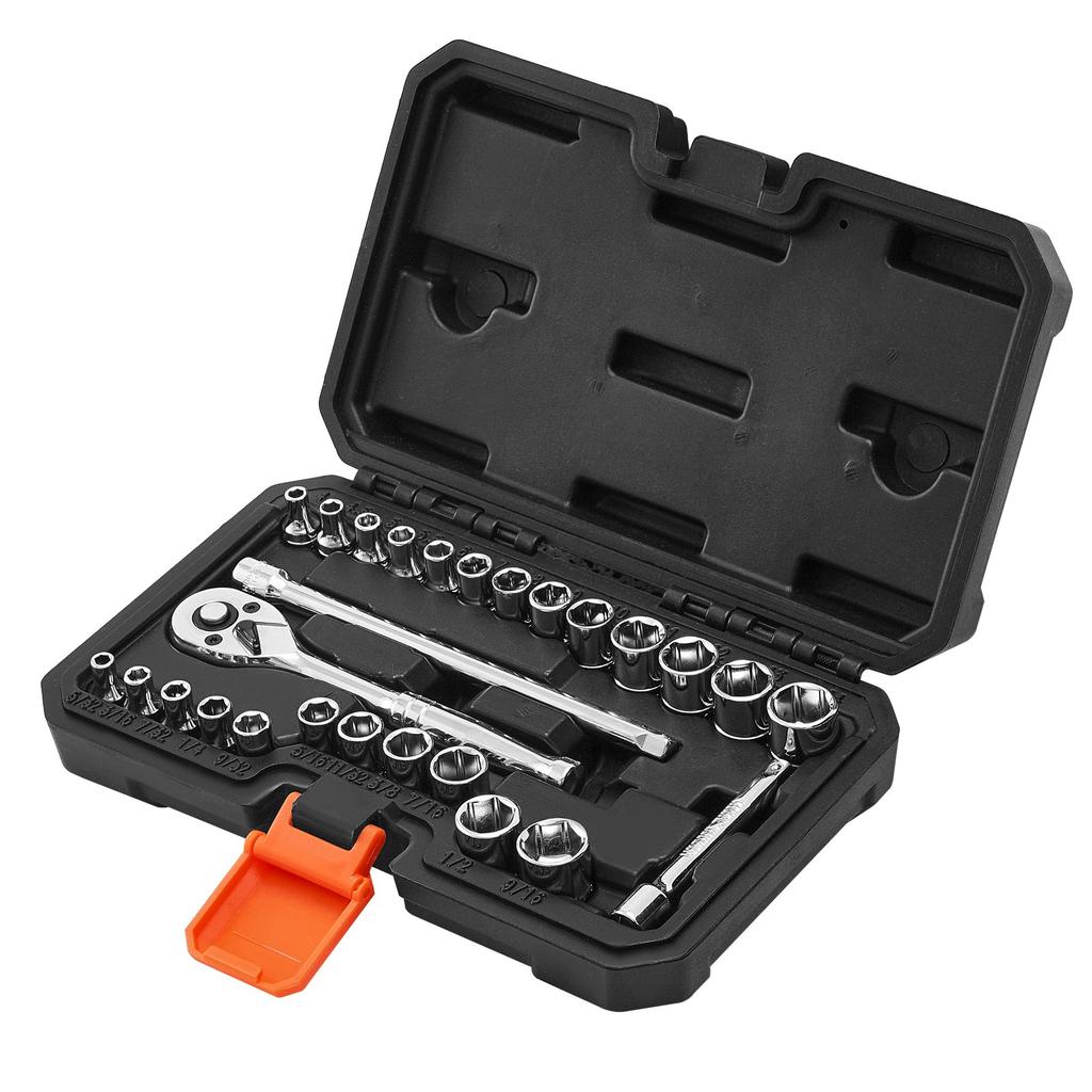 VEVOR Socket Set, 27 Pieces, 6.4 mm Drive Socket and Ratchet Set, SAE and Metric, Mechanic Tool Kit with Ratchet Wrench