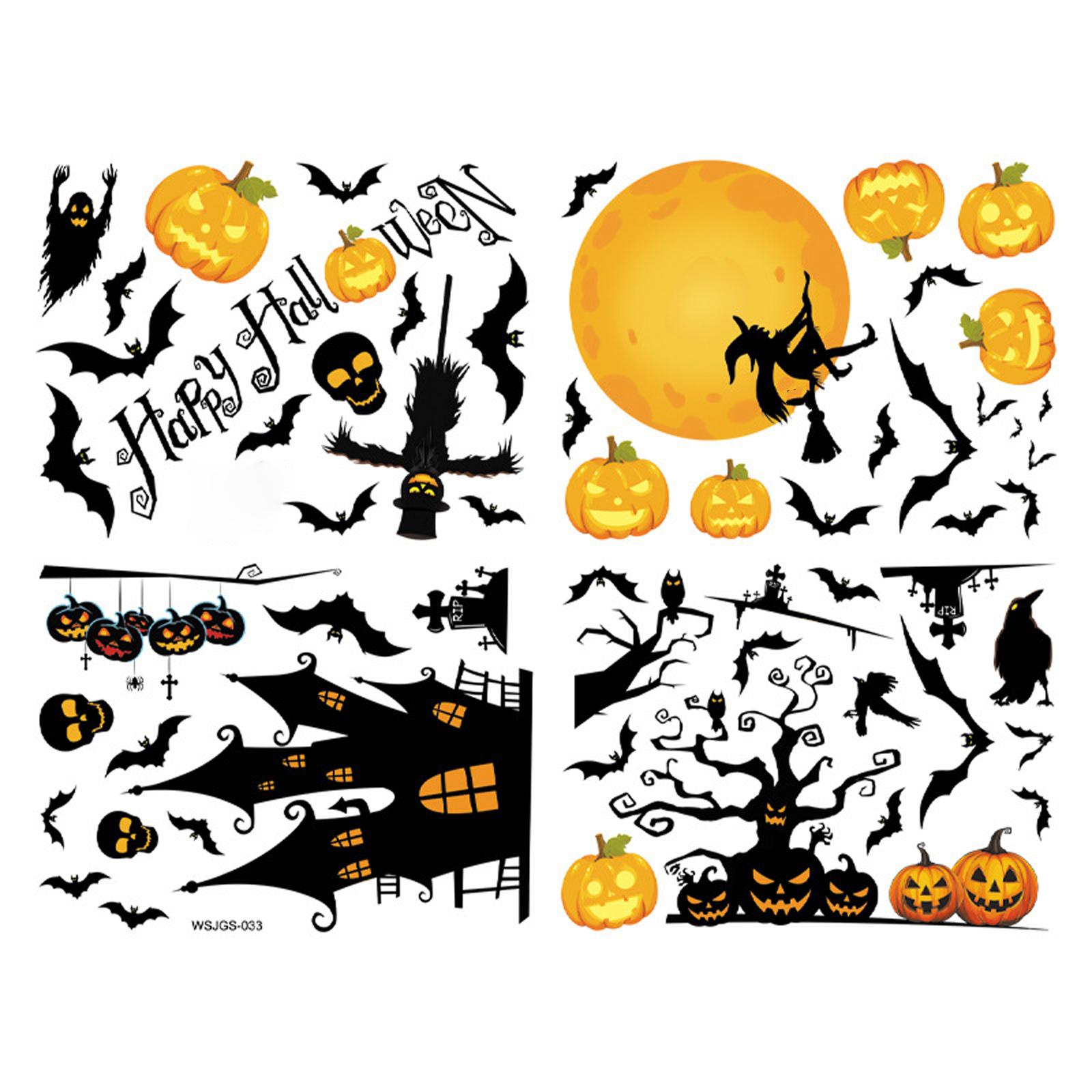 

Halloween Pumpkin Window Sticker Haunted House Bats Ghost Glass Wall Sticker Room Decor Trick Or Treat Halloween Party Supplies One Size чёрный