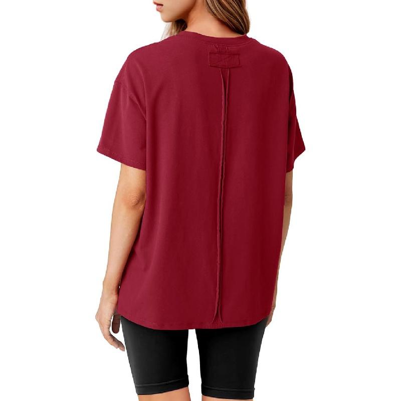 

Женские футболки оверсайз, летние топы 2024, модные хлопковые повседневные свободные футболки с короткими рукавами и боковыми разрезами XXL красный