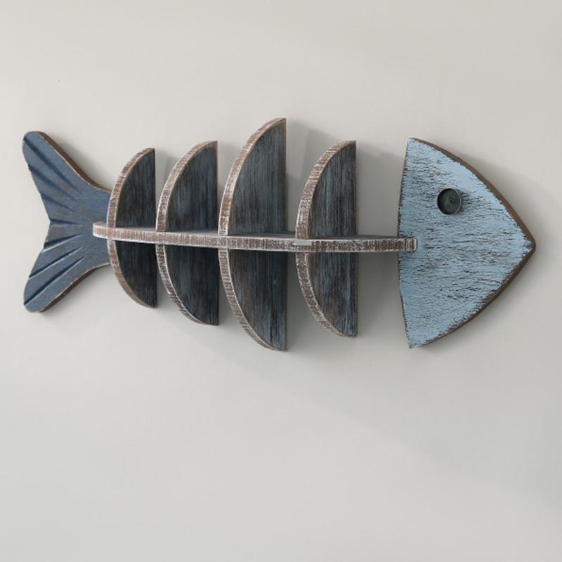 Nordic Style Wall Wooden Fish Row Shelf Cafe Living Room Decorative Pendant Wall Baffle Bookshelf Home Decoration Accessories