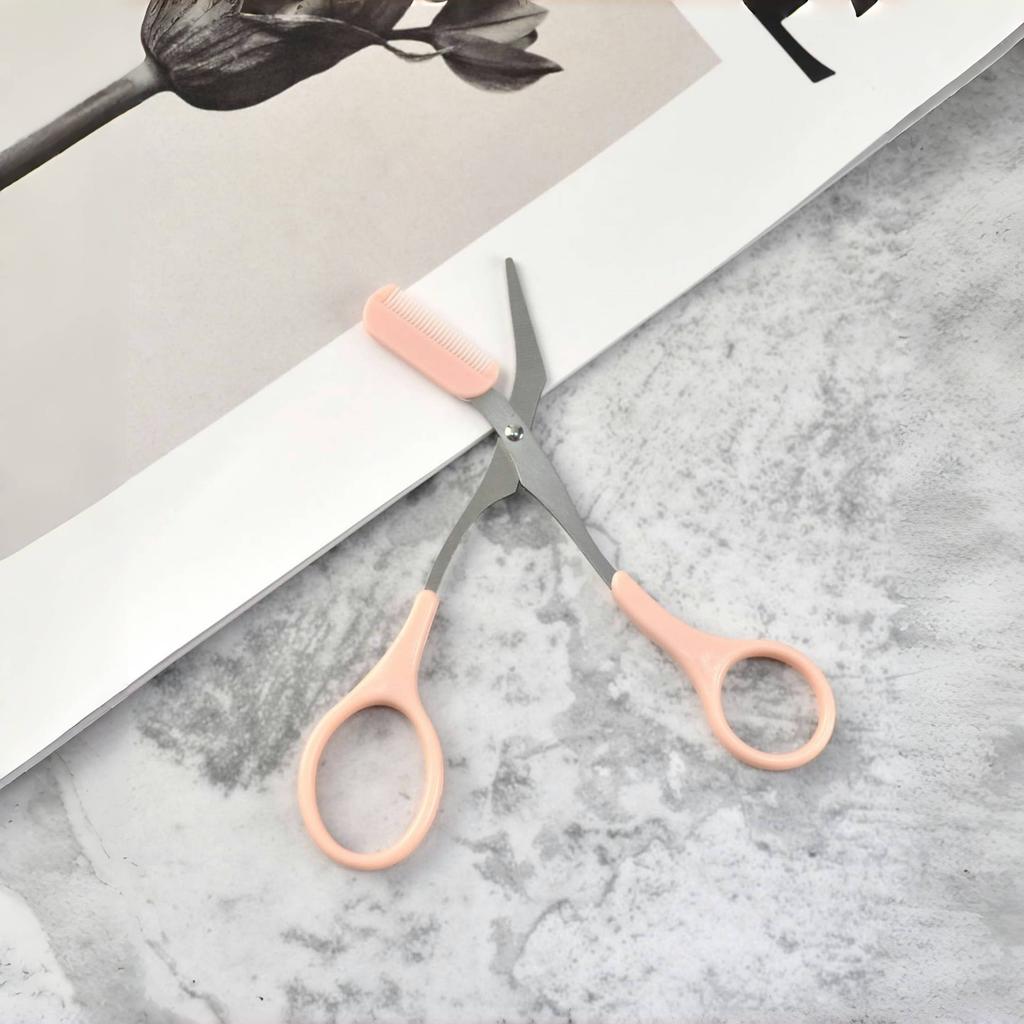 1pc Crescent Eyebrow Trimmer + 1pc Pink Eyebrow Scissors + 1pc Pink Folding Eyebrow Trimmer, Pink Eyebrow Clipper with Built-in Comb