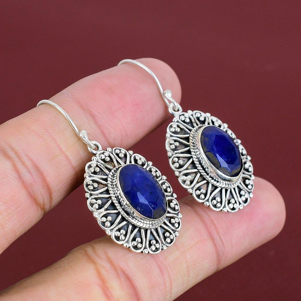 Faceted Blue Sapphire Earring Gemstone Earrings Very Pretty Vintage Jewelry 925 Sterling Silver Earring Handmade Earring Anniversary Gifts