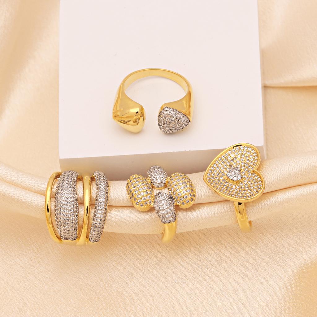 Copper Plated Zircon Double Color Love Peach Heart Oval Design Sense Open Ring Ring Women