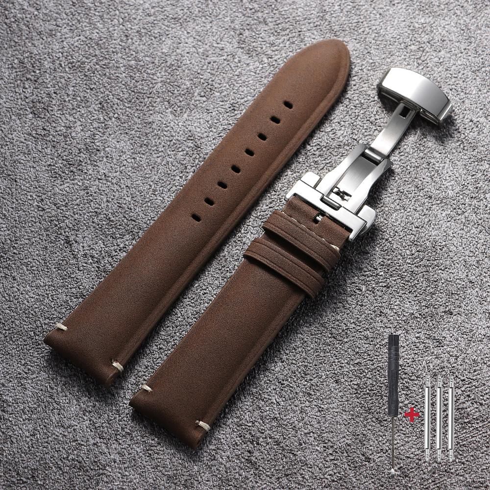 Vintage Cowhide Watch Strap 20mm 22mm Matte Leather Strap for Seiko for Omega Watchband Quick Release Butterfly Buckle Wristband