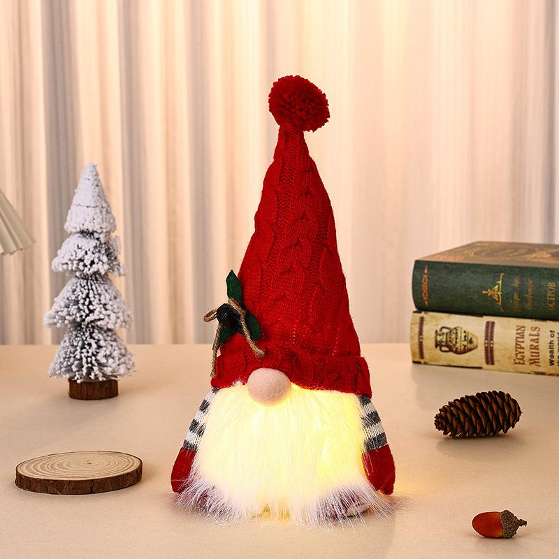 New Christmas Decoration Santa Claus Dwarf Knitted Hat Luminous Night Light Doll Ornament Christmas Gift