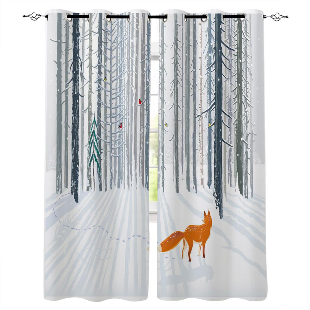 Illustration Cherry Blossom Fox Window Curtains Bedroom Kitchen Drapes Panel Curtains for Living Room Christmas Home Decor