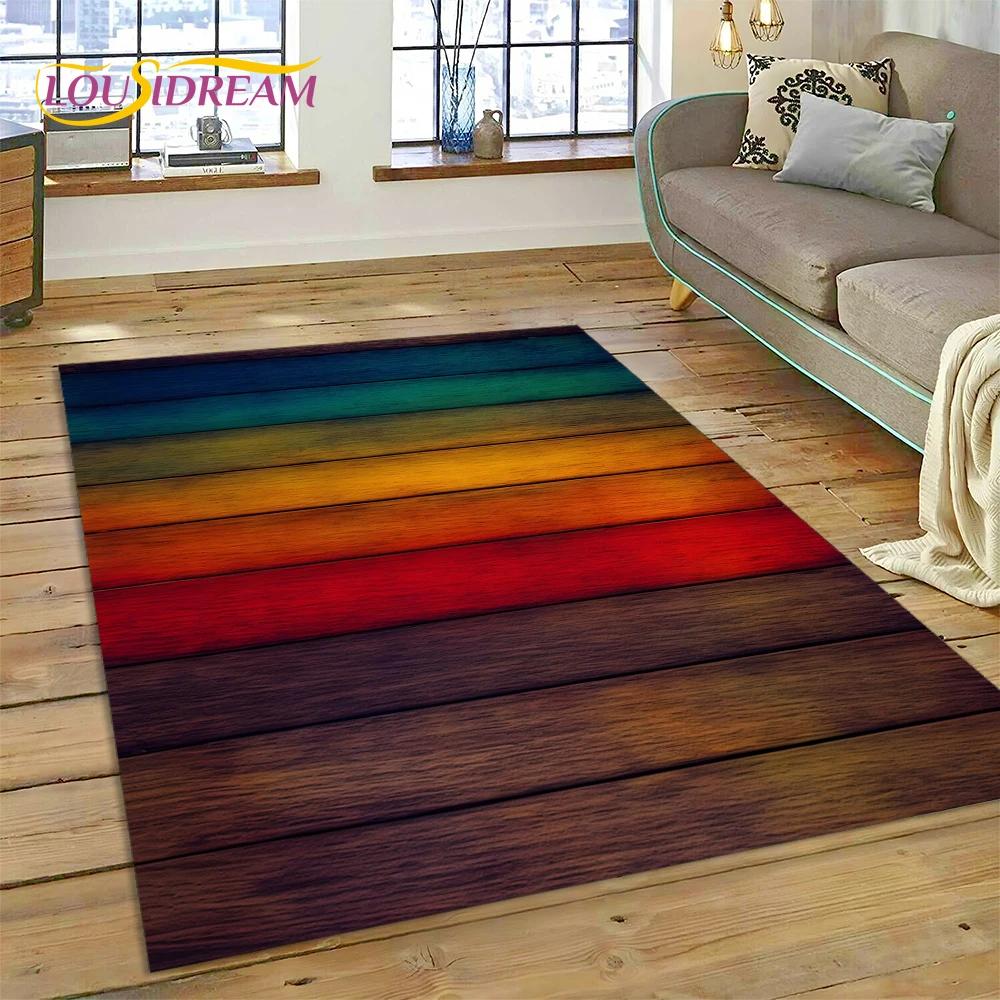 3D Bunt Holzmaserung Holz Kundenspezifischer Teppich Teppich für Wohnzimmer Schlafzimmer Dekor, Fußmatte Rutschfeste Dekoration für Sofa Fußmatte