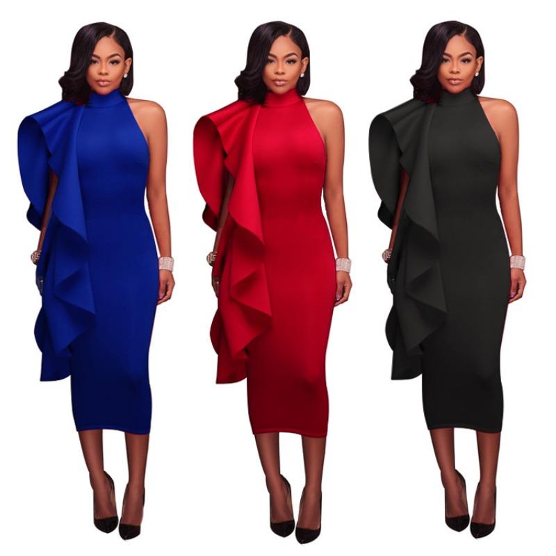 Spring and summer new women's clothing ruffle leaf edge sexy slim-fitting hip-wrapped dress, hosting evening dress