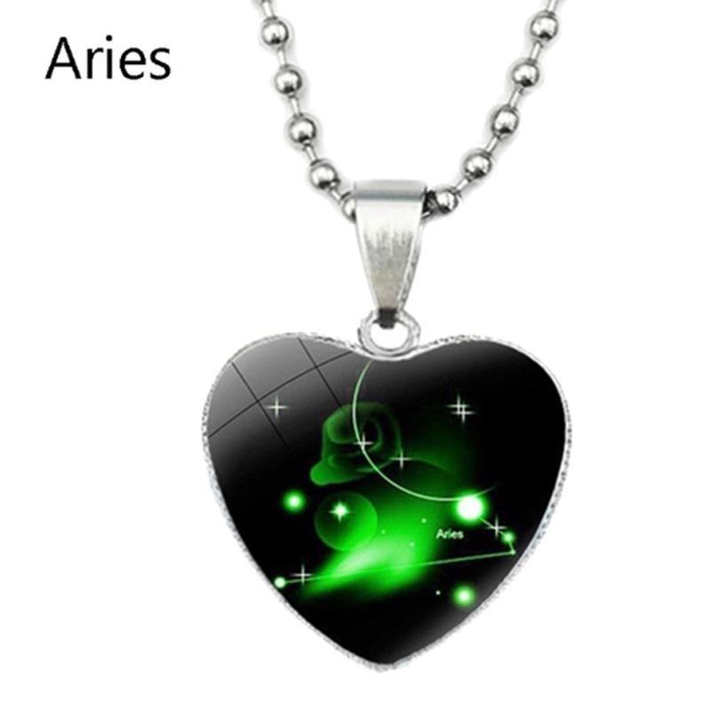 Stilvolle Frauen 12 Sternzeichen Sternbilder Zeichen Glas Herz Anhänger Halskette Geburtstag Party Schmuck Geschenk