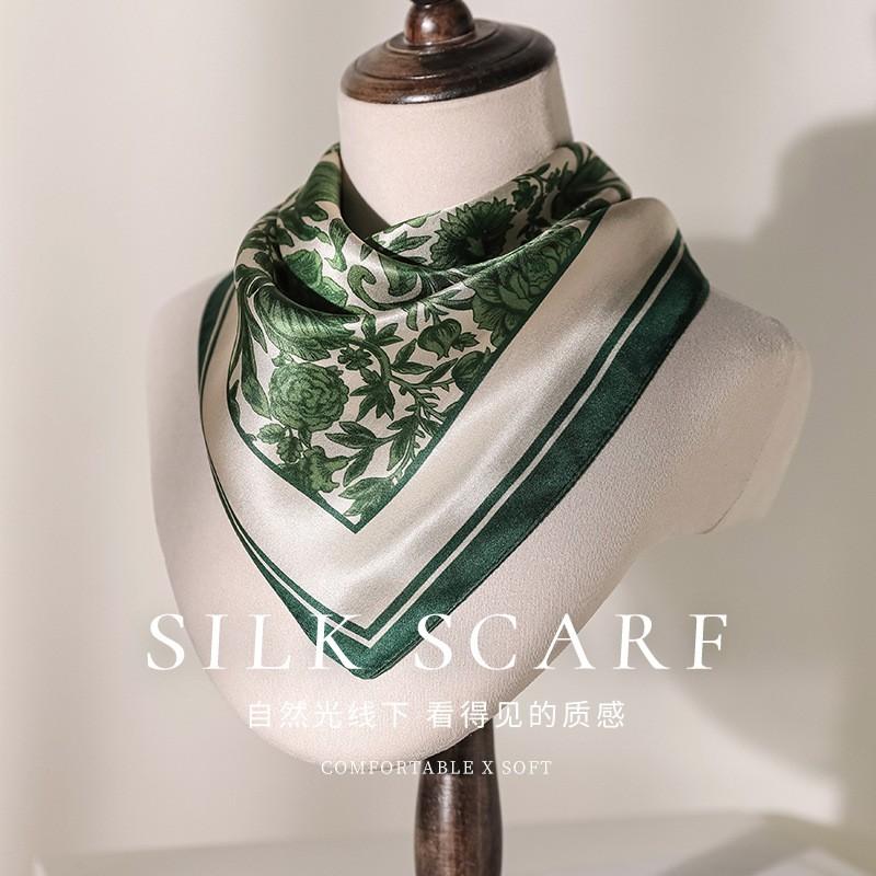 100% Pure Mulberry Silk Scarf Women Lightweight Floral Print Square Neck Wrap Elegant Chic Accessory
