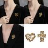Chic Crosses Heart Design Brooch Sturdy Gold Tone Copper Alloy Accessory For Coat Dress Scarf Decoration