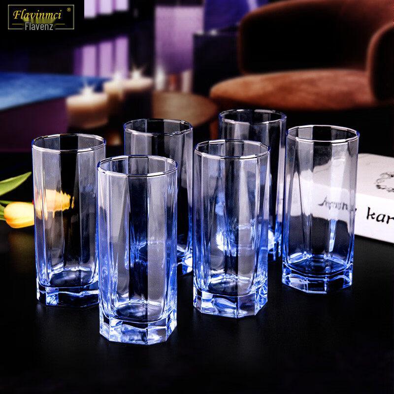 Flavinmci Achteckige Blaue Glas Wasser- und Weingläser