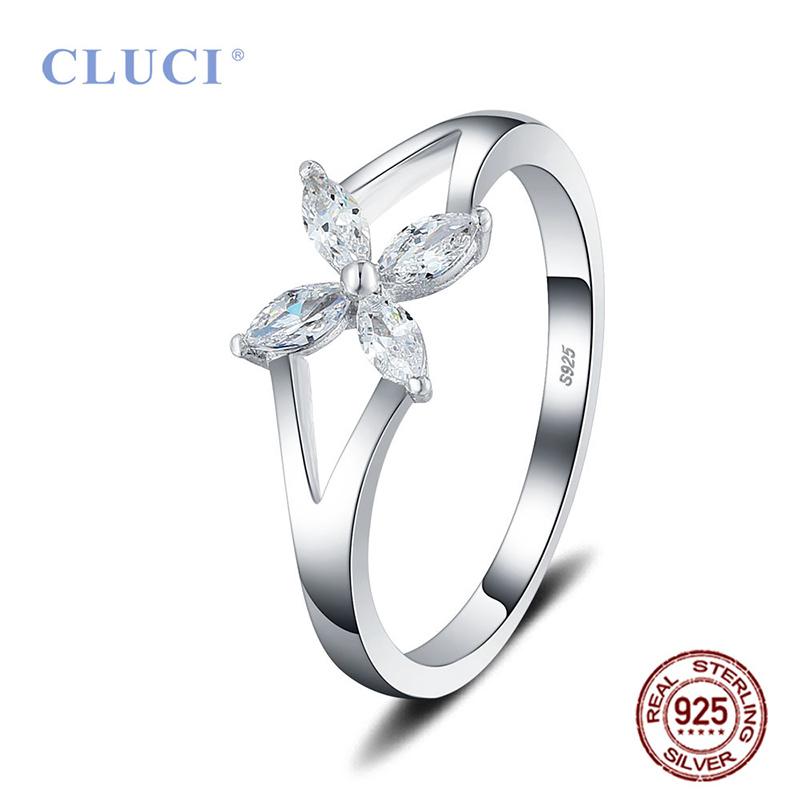 

CLUCI 925 Sterling Silver White Cubic Zircon Wedding Ring for Women Valentine Gift Real Silver 925 Bloom Girls Ring DR1064SB 6